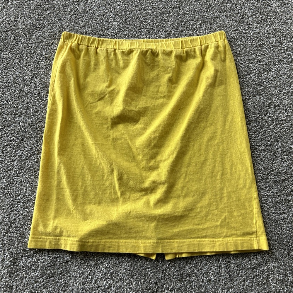 Go International Skirt Womens M Yellow Solid Knit Knee Length Elastic Waist